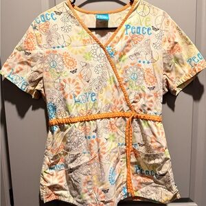 HQ Multicolor Peace and Love Scrub Top
